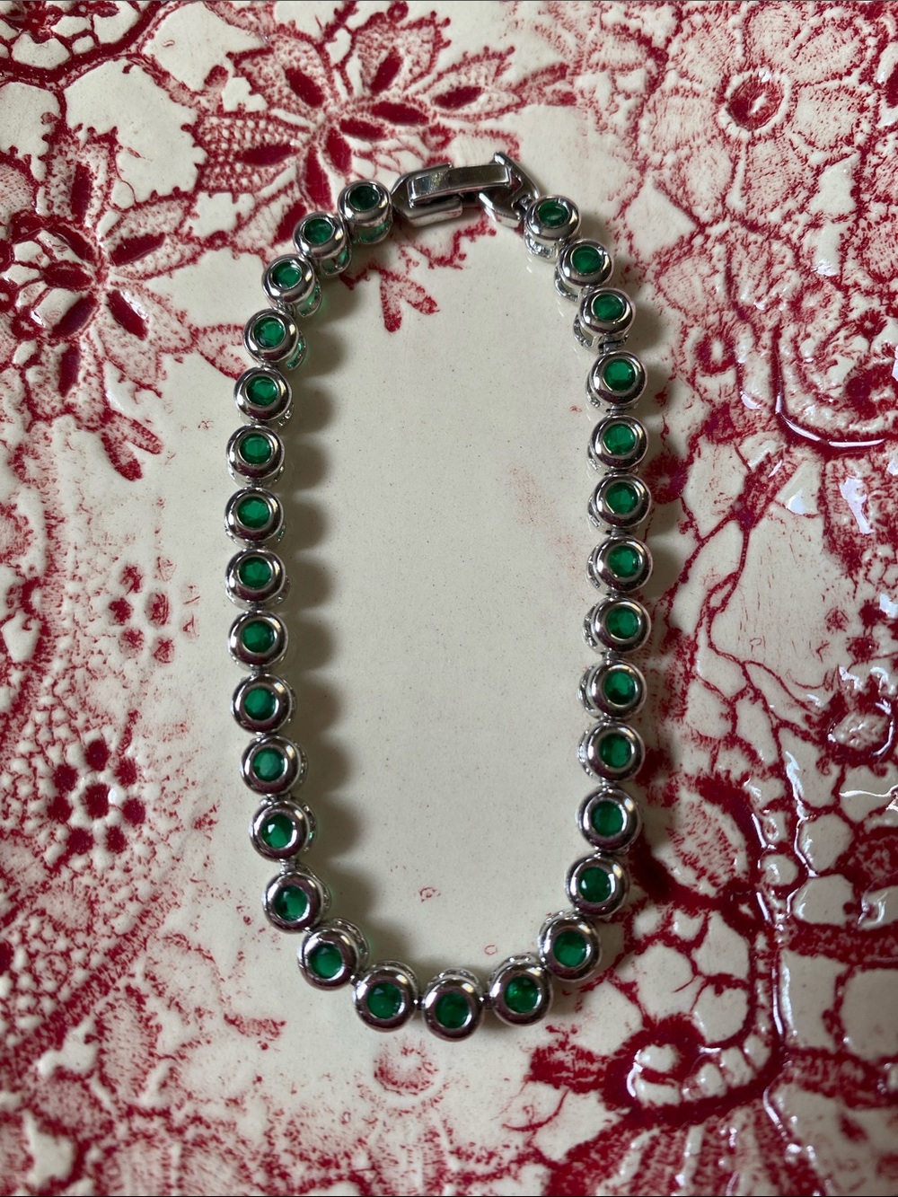 Silver & Faux Emerald Tennis Bracelet